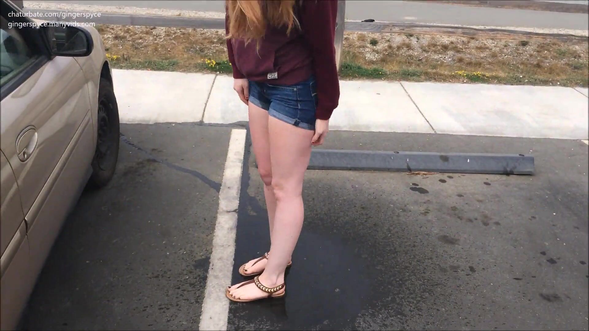 GingerSpyce - sexy squirting near the road!