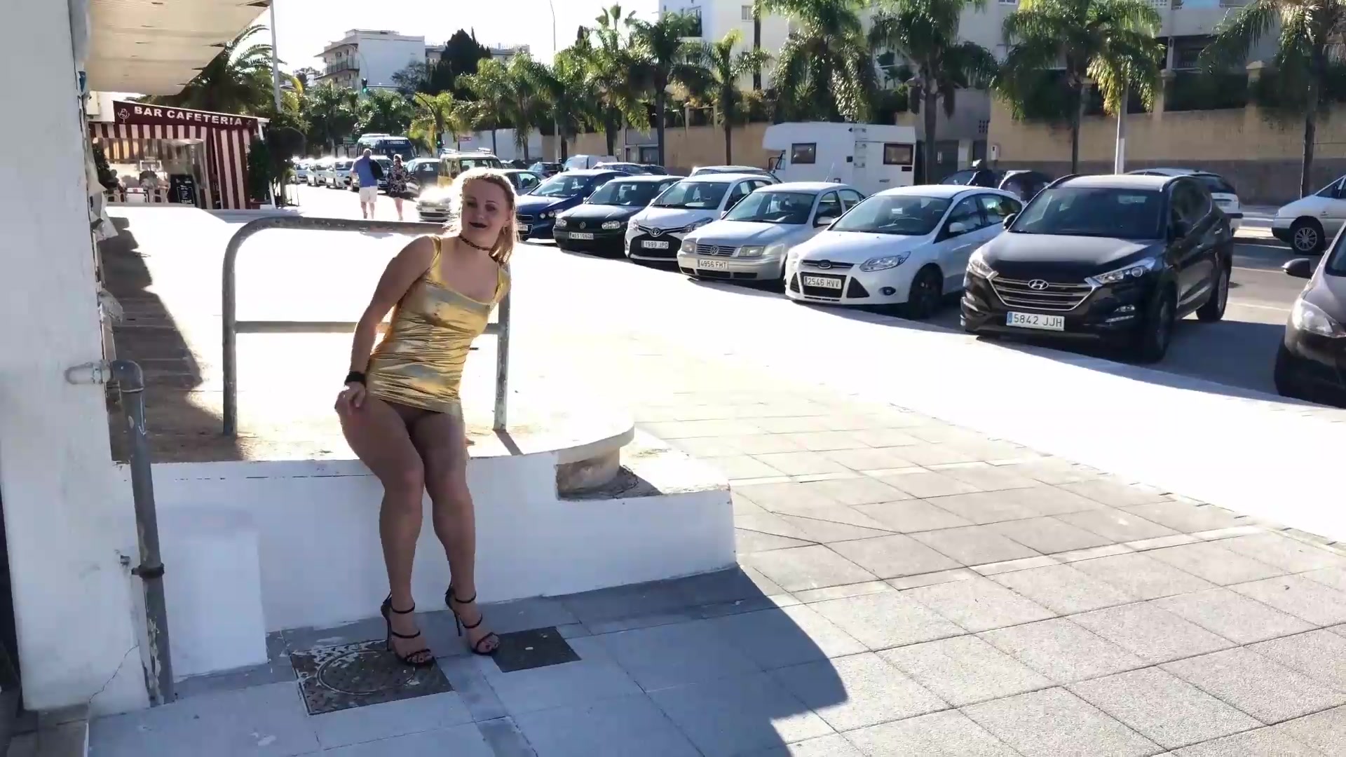 iviroses golden shiny minidress public xxx porn video